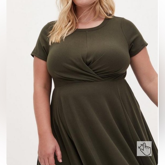 Torrid 3 olive Mini Rib Knit Drape Front Skater Dress - Picture 3 of 4